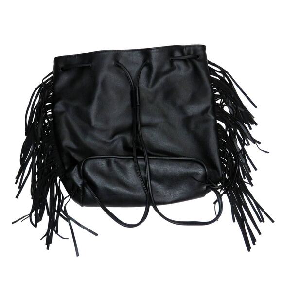 Y2k Victoria’s Secret Black Faux Leather Drawstring Tassel Backpack - Picture 8 of 12